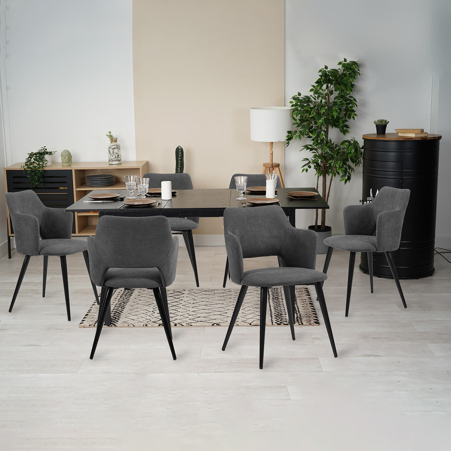 ESSGRUPPE mit 1 Tisch und 6 Stühlen in Grau - Multicolor, Textil (46/81/45cm) - Meubles Cosy