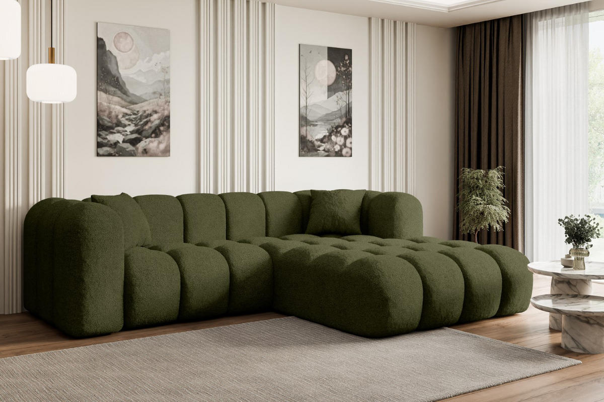 ECKSOFA Ottomane Rechts OLEA-L1 - 231x173x74 cm Grün Bouclé - Schwarz/Grün, Holzwerkstoff/Kunststoff (231/173cm) - ALTDECOR