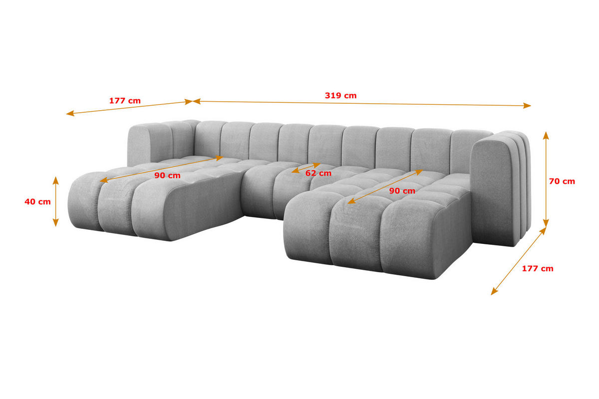 WOHNLANDSCHAFT modulares Sofa Joren-U1 - 319x177x70 cm Grau - Hellgrau, Holzwerkstoff/Textil (319/70/177cm) - ALTDECOR