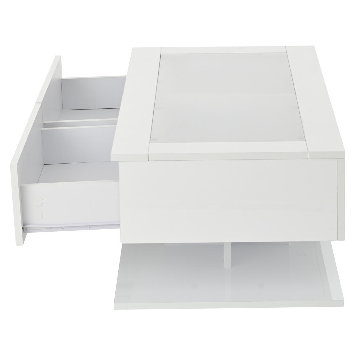 COUCHTISCH 100/50/35 cm Weiß aus Holzwerkstoff mit LED-Lichtleiste und Glasplatte - Weiß, Holzwerkstoff (100/50/35cm) - OKWISH