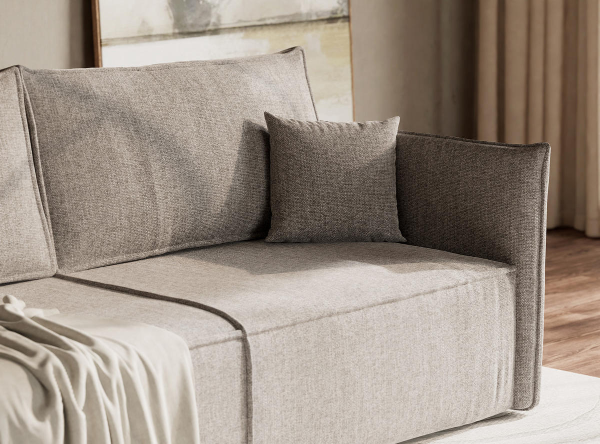 SOFA MIT SCHLAFFUNKTION Obra Beige grau Webstoff - Beige/Schwarz, Holz/Holzwerkstoff (220/70/107cm) - Maison de Reve