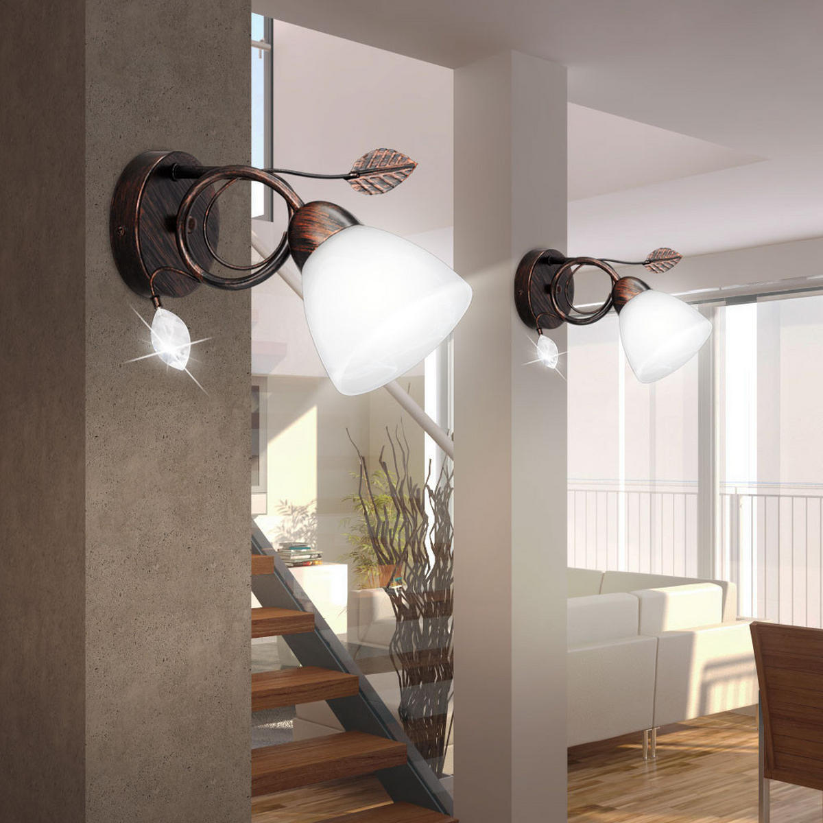 WANDLEUCHTE Traditio Rostfarben Braun - Braun, Glas (13/21.5/29cm)