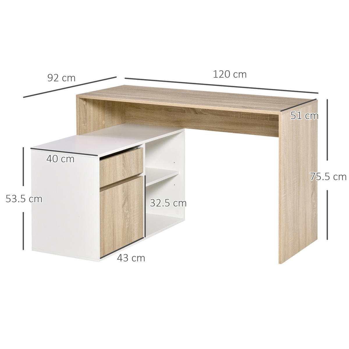 ECKSCHREIBTISCH Multicolor 1 Stück - Multicolor, Holzwerkstoff (120/92/75.5cm) - GiPP