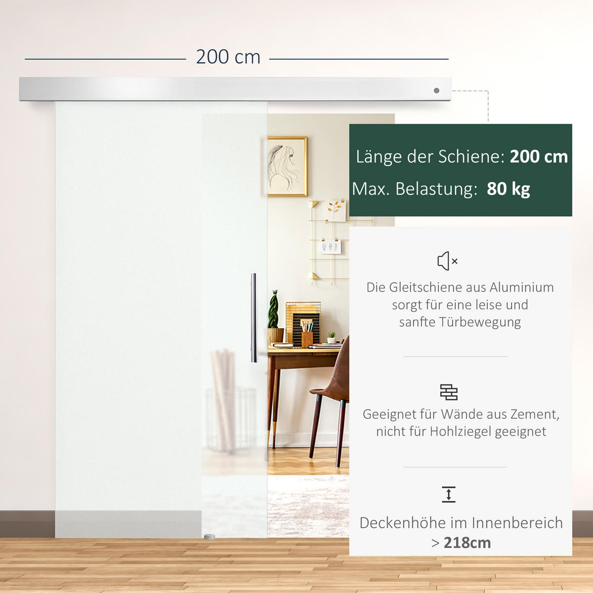 INNERDÖRR i aluminiumlegering, glas, helglasad, frostat - Klar/Silverfärgad, Glas/Metall (0.8/205/102.5cm) - HOMCOM