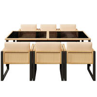 GARTENGARNITUR aus PE-Rattan 170x80x75 cm Schwarz/Braun mit Glasplatte, 6 Stühlen und waschbaren Bezügen - Schwarz, Kunststoff - Modfu