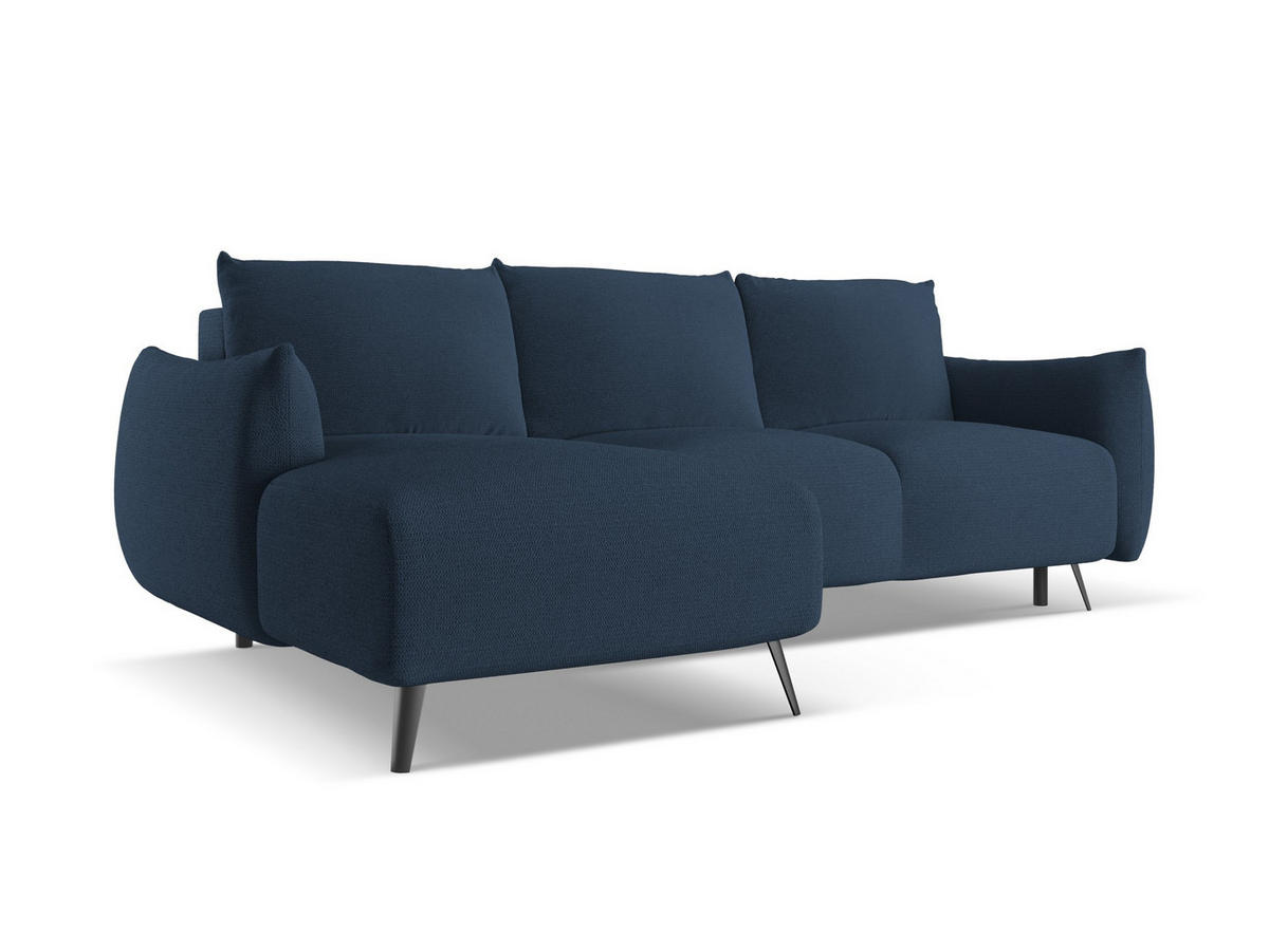 ECKSOFA mit Schlaffunktion Chenille Stoff Blau - Blau/Schwarz, Textil/Metall (162/242cm) - Makamii