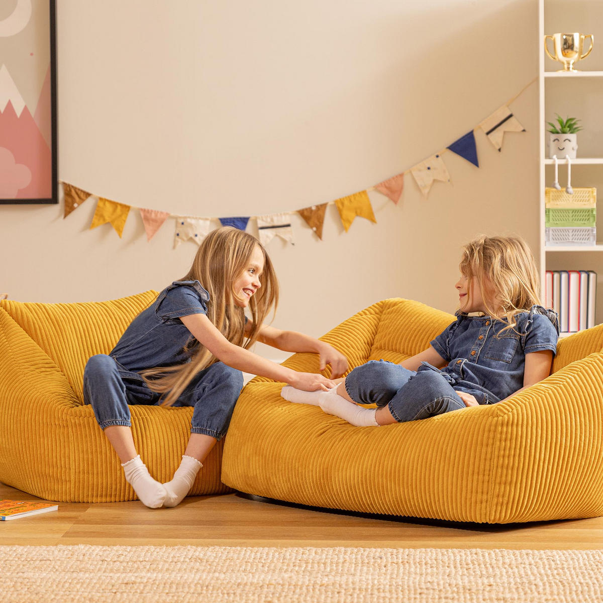 KINDERSOFA mit Sitzsack Sessel Cecilia - Gelb, Textil (140/44/55cm) - icon