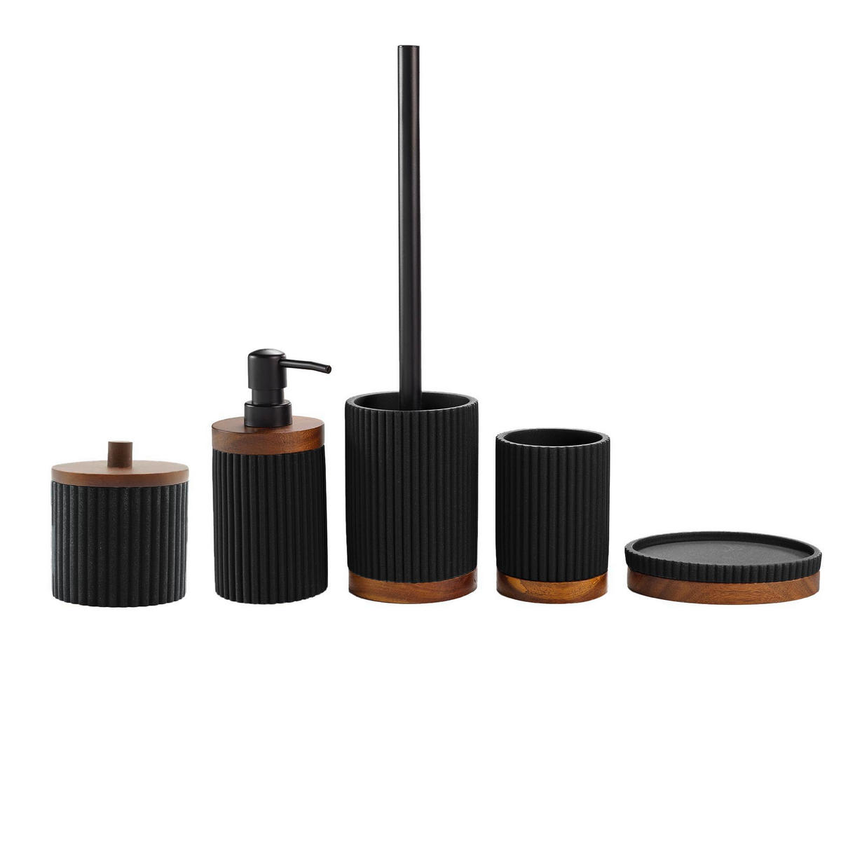 WATTESTÄBCHENBEHÄLTER mit Akazienholz Niagara 9,5/9,5/10,8 cm - Schwarz, Kunststoff (9.5/10.8/9.5cm) - Douceur d´intérieur