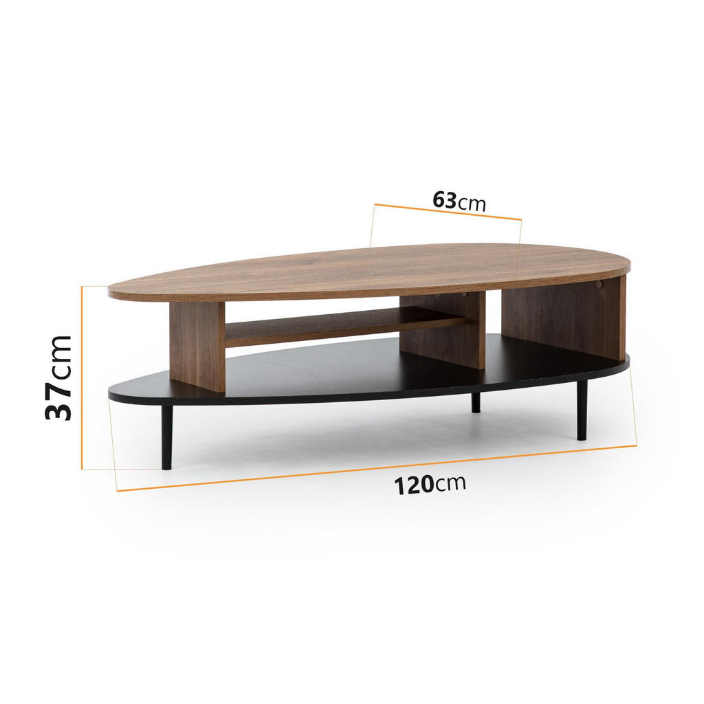 Thumbnail - Ravio Couchtisch, Schwarz, Hellbraun, Braun, Holzwerkstoff, Oval, 119x37x62 cm, Wohnzimmer, Wohnzimmertische, Couchtisch...