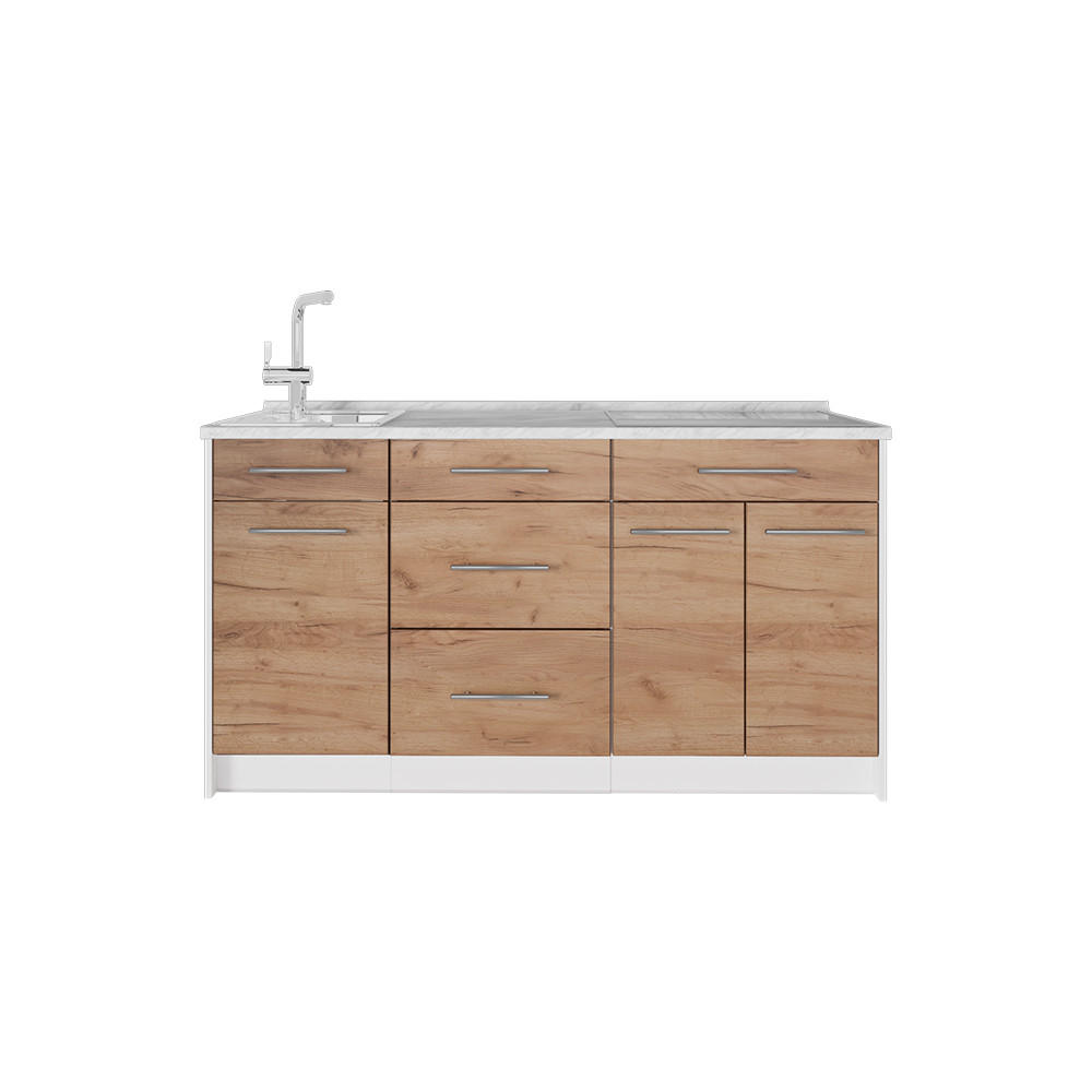 KUCHYŇSKÝ BLOK Fame-Line, Zlatý mocný dub/Bílá, 150 cm, PD Mramor - bílá/medově dubová, kompozitní dřevo (150/82/60cm) - Vicco