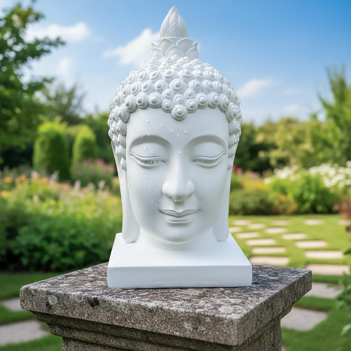 BUDDHA-KOPF - Weiß, Kunststoff (36.3/66.8/36.3cm) - Relaxdays