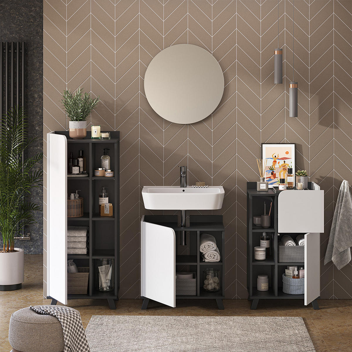 Anthrazit/Weiß, Holzwerkstoff (60/65/35cm) - Vicco