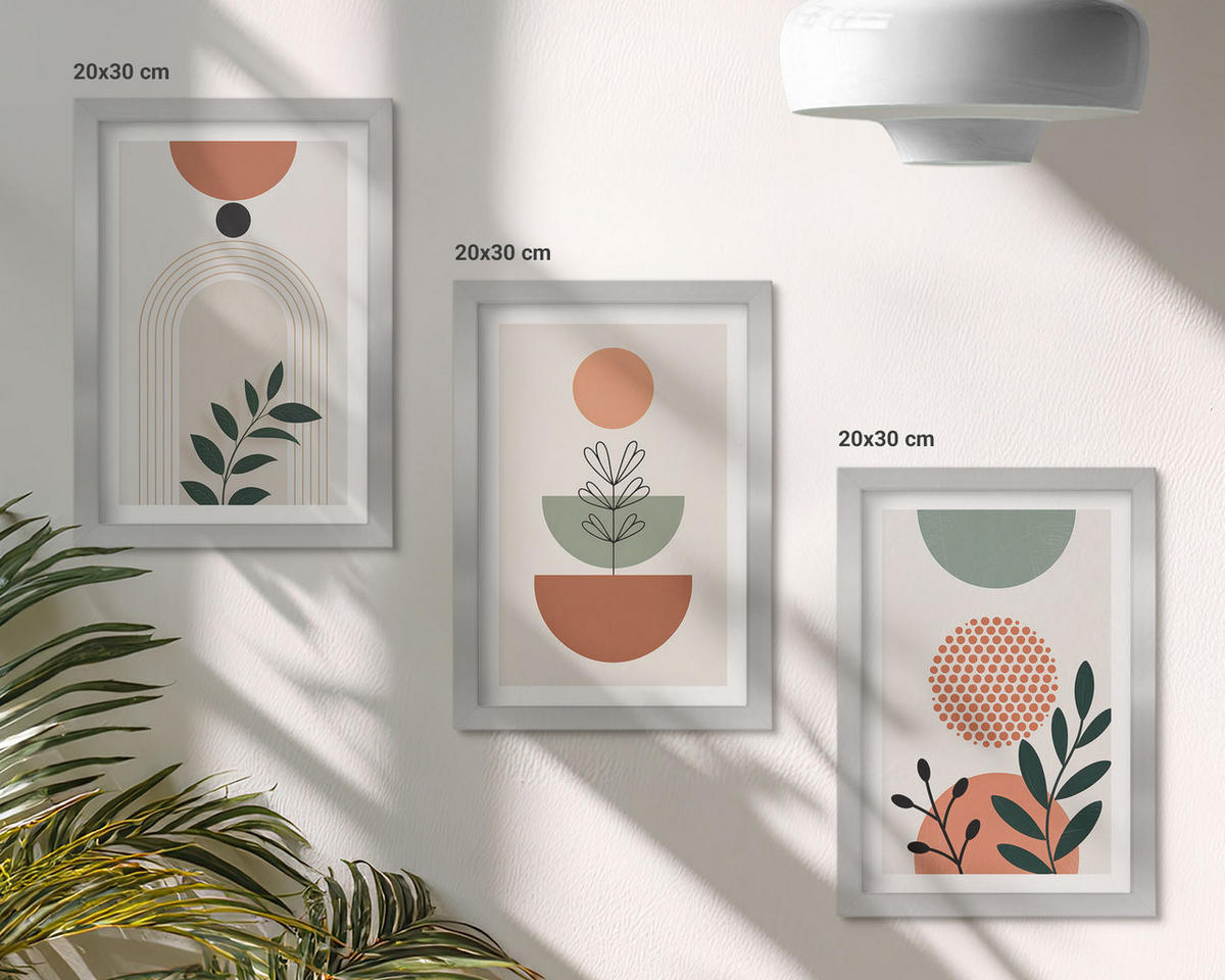 BILDER SET 3er Set - 20x30 cm Silberner Rahmen - Moderne Pflanzenmotive - Silberfarben, Kunststoff (20/30cm) - TULUP