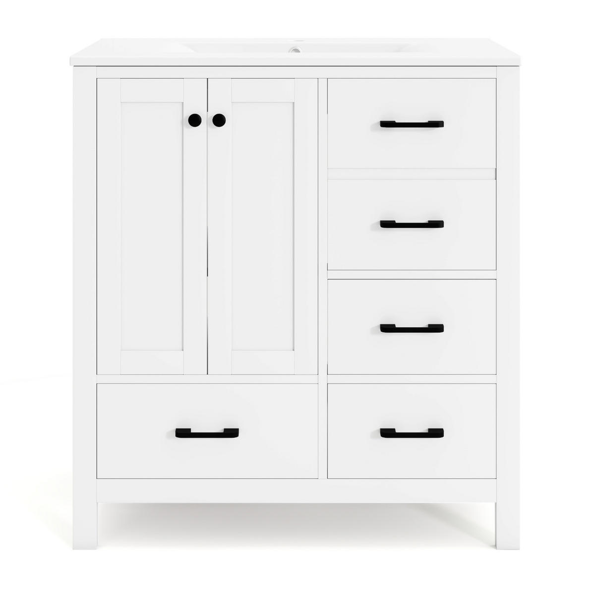 FREISTEHENDER Badezimmerschrank aus MDF und Keramik 76x46x82 cm Weiß mit Waschbecken und Stauraum - Weiß, Keramik (76/82/46cm) - Modfu