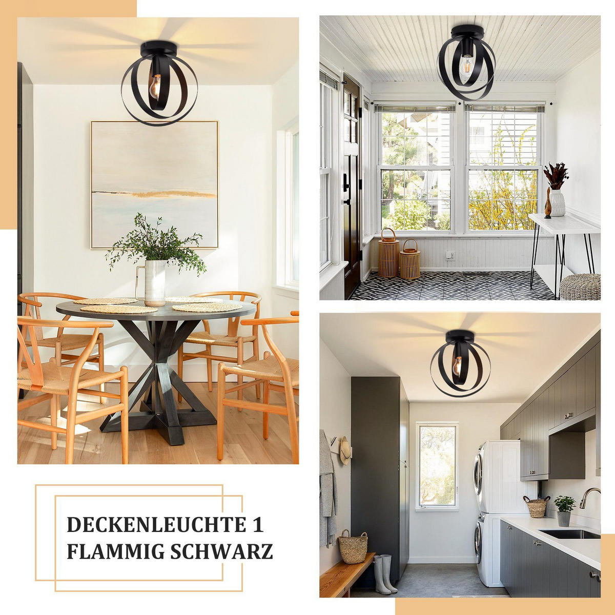 DECKENLEUCHTE Ansel 24/12/27 cm - Schwarz, Metall (24/12/27cm) - Nettlife