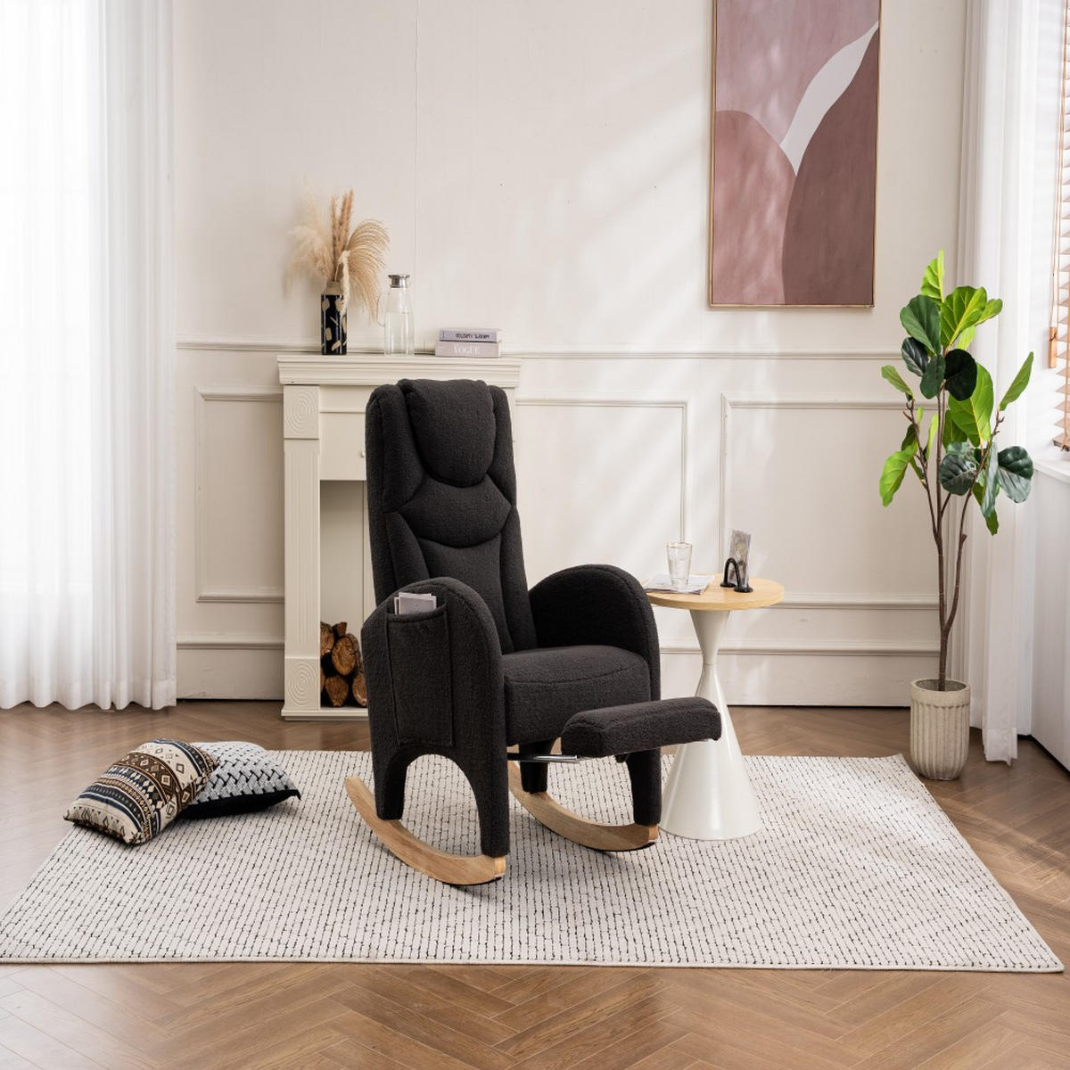 SCHAUKELSESSEL dunkelgrauer Teddy-Stoff - Dunkelgrau, Kunststoff (125/101/66cm)