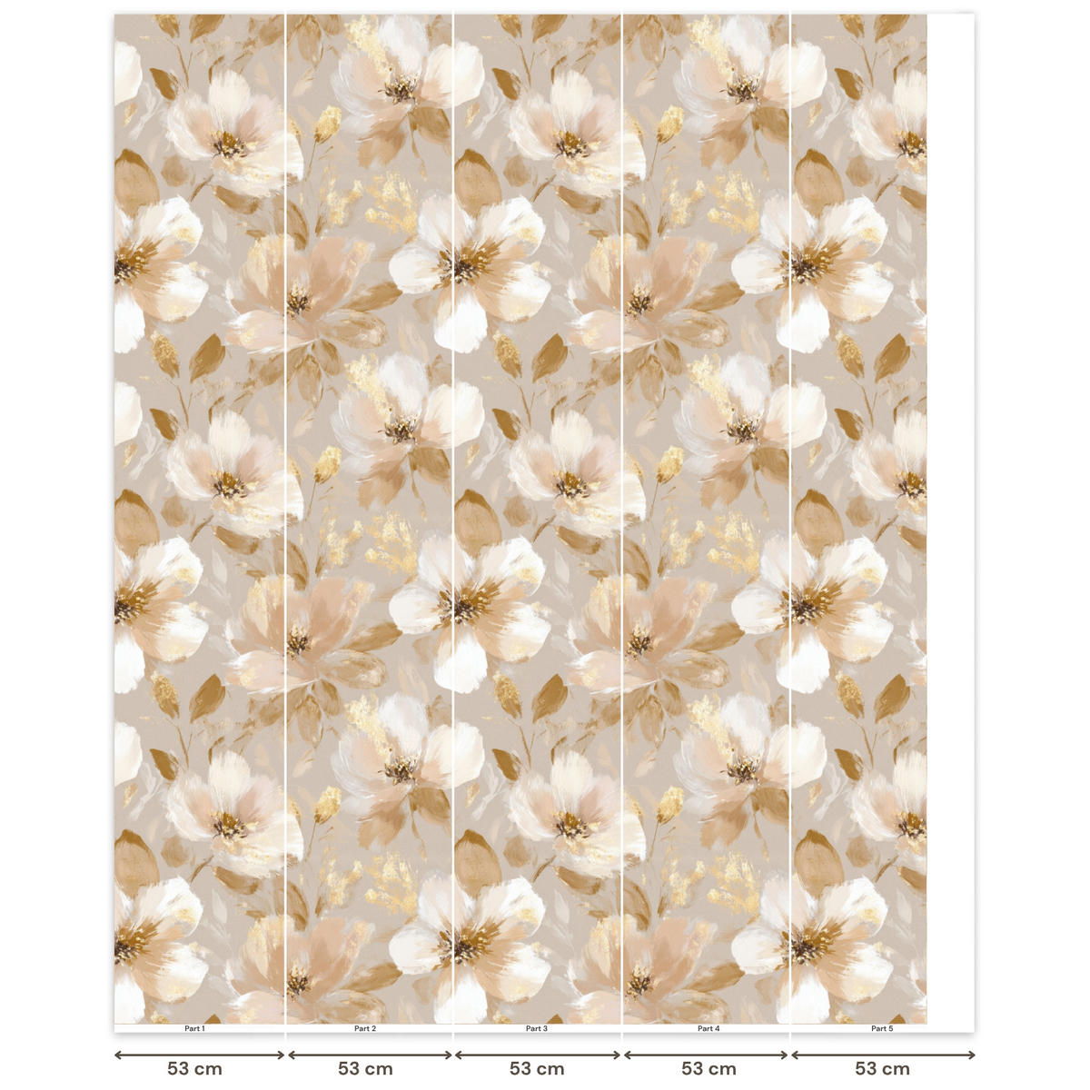 TAPETE - Blumen - künstlerisch - Gold - 240x300 cm - Beige, Papier (240/300cm) - OnlyWow