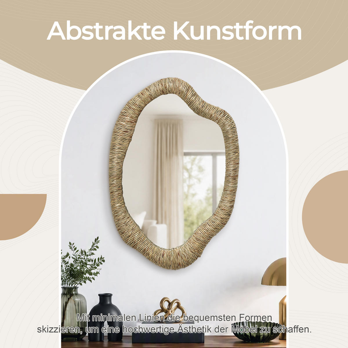 50CM Wandspiegel HTA0407 - Dunkelgelb, Naturmaterialien (3.5/75/50cm) - Hometopia