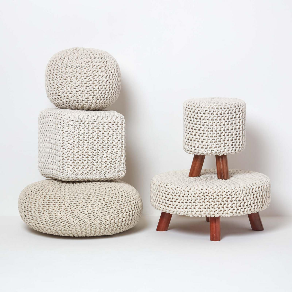 STRICK-POUF natur, Bodenkissen rund 70/70/23 cm - Naturfarben, Textil (70/23/70cm) - Homescapes