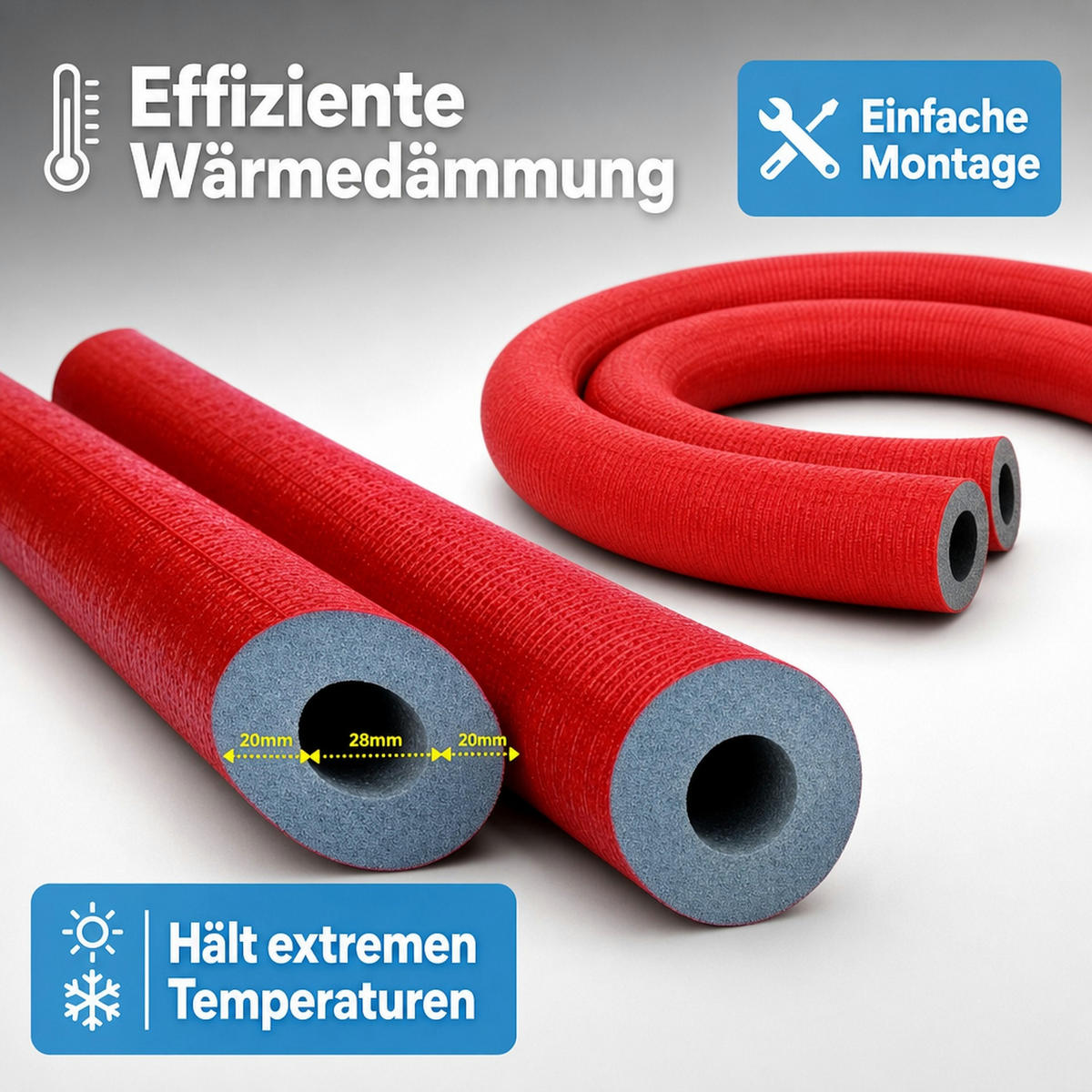 ROHRISOLIERUNG 28mm - Rot, Kunststoff (70/30/30cm) - BONI-SHOP