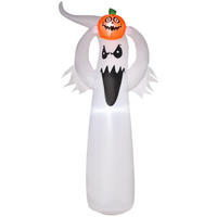 HALLOWEEN AUFBLASBARER GEIST , Weiß + Orange, Polyester - Weiß, Kunststoff (40/180/80cm) - HOMCOM