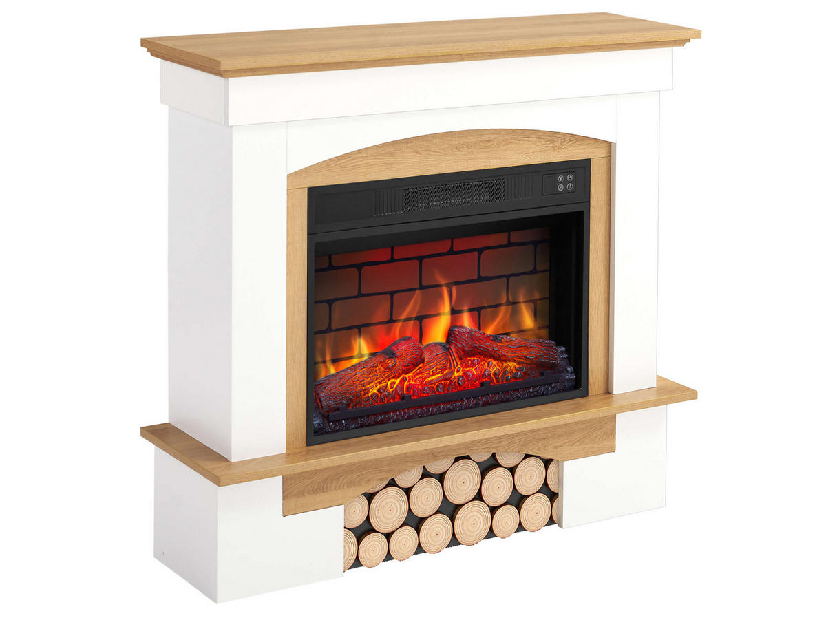ELEKTROKAMIN Woodley AF23BS Weiß Eiche Natur – Breite 96 cm, 3D-Flammeneffekt, LED-Beleuchtung, Heizfunktion - Weiß, Glas/Holzwerkstoff (98.5/90/30cm) - ArtiFlame