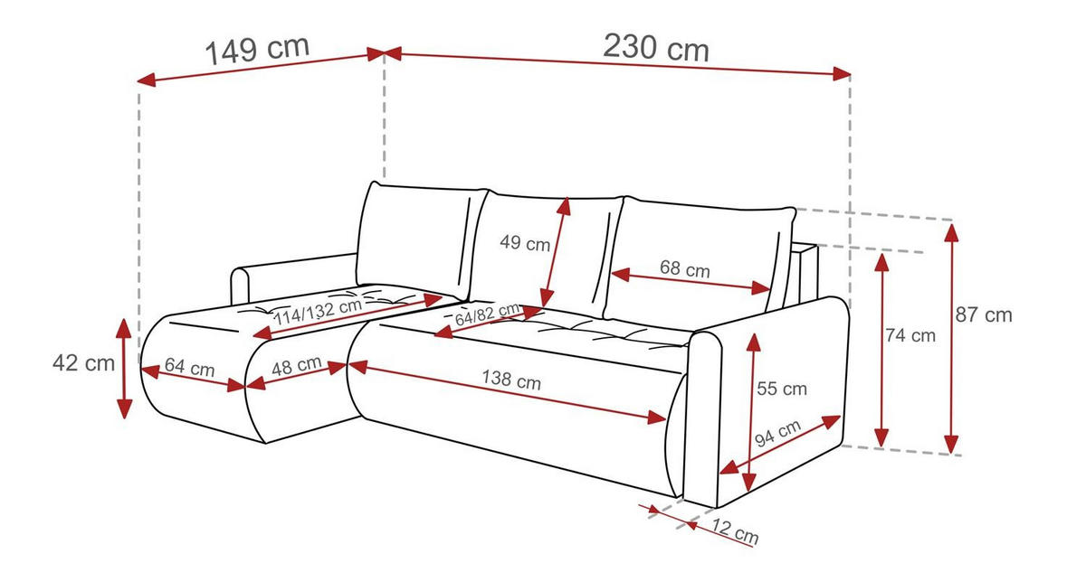 ECKSOFA Sprento Rosa, aus Boucle-Stoff, mit Schlaffunktion und Bettzeugfach - Rosa, Holzwerkstoff/Textil (230/149cm) - Bettso