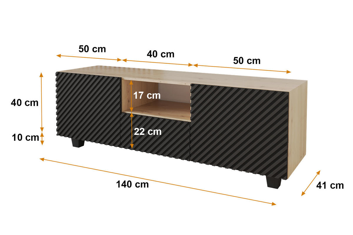 LOWBOARD ZENO-S 140x50x41 cm - Artisan / Schwarz - Schwarz, Holzwerkstoff (140/50/41cm) - ALTDECOR