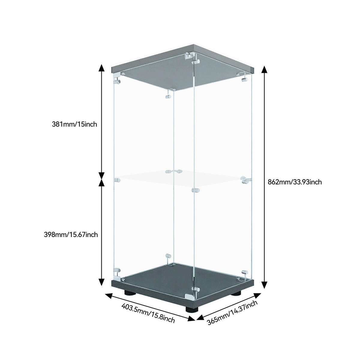 GLASVITRINE, LED-Beleuchtung, 2 Einlegeböden, 1 Tür, ideal zum Sammeln und Dekorieren in Schwarz - Schwarz, Glas (36.5/86.2/40.35cm) - BRILVERDE