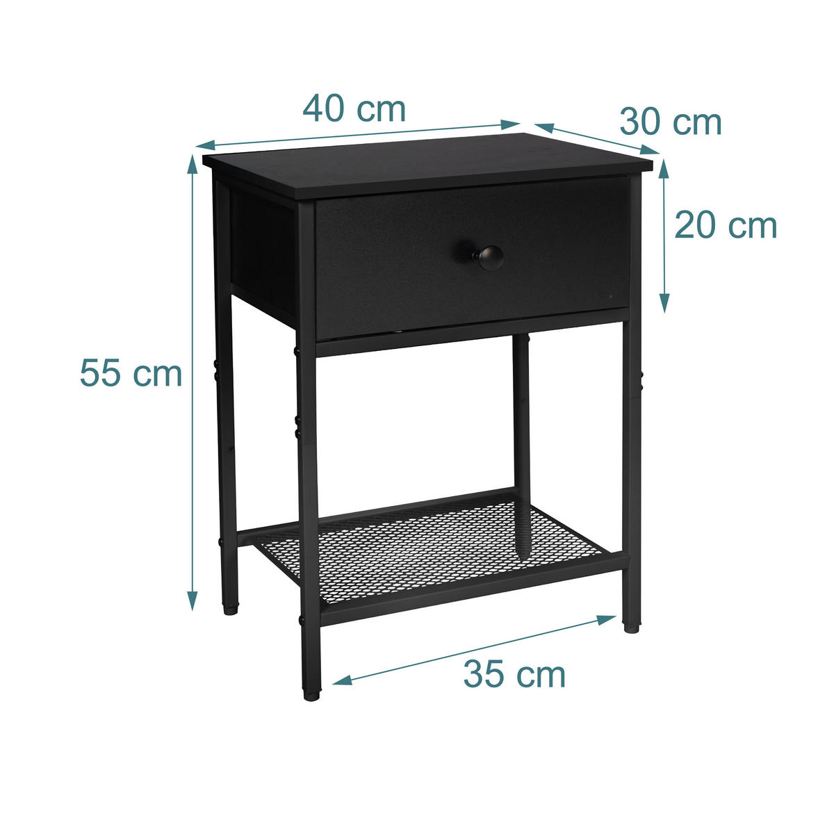 2XNACHTTISCH - Schwarz, Holzwerkstoff/Textil (40/55/30cm) - Relaxdays