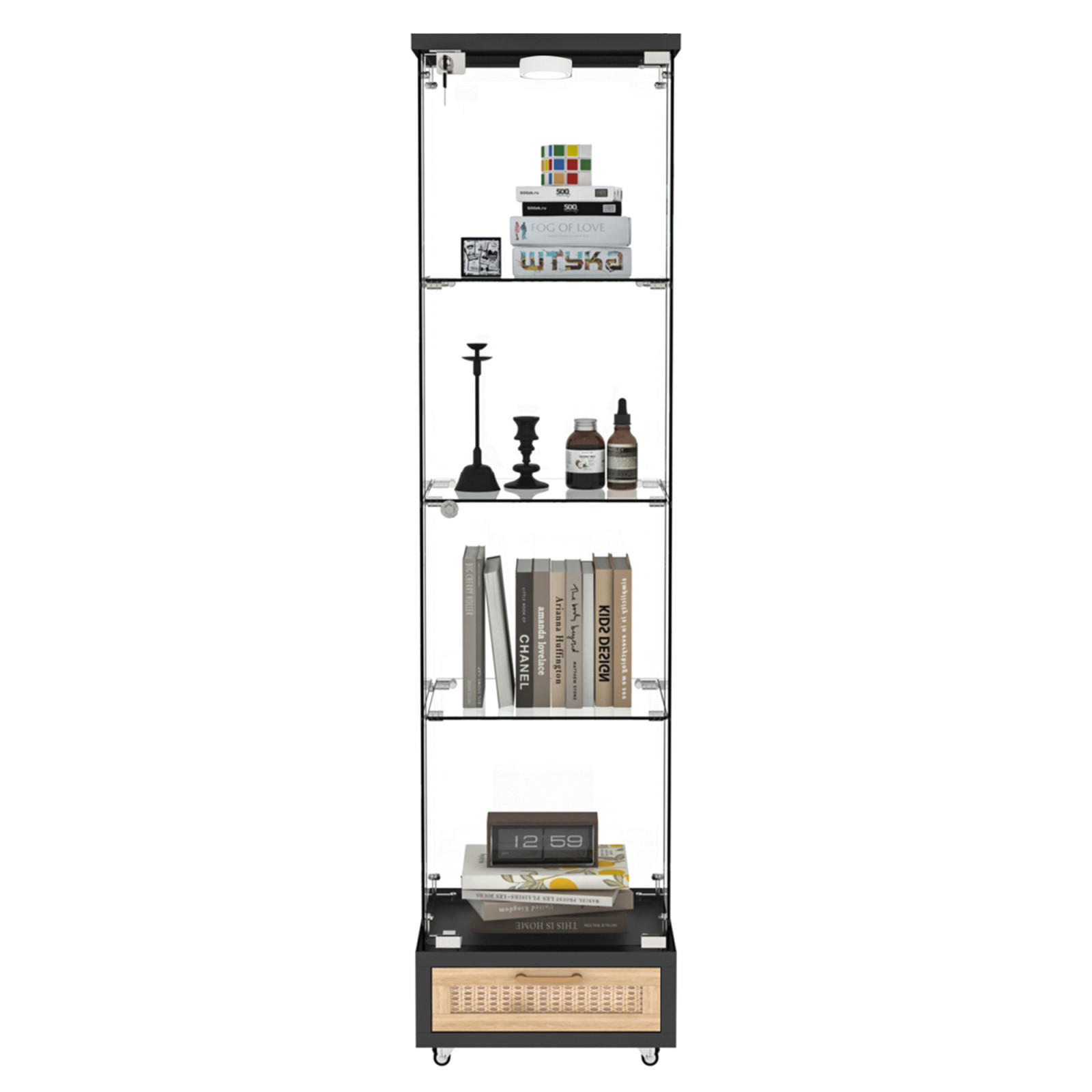 VITRINENSCHRANK 167/43/37 cm,Vitrine mit LED und Schubladen aus gehärtetem Glas Schwarz - Schwarz, Glas (42/167/36cm) - PARAFTA HOME