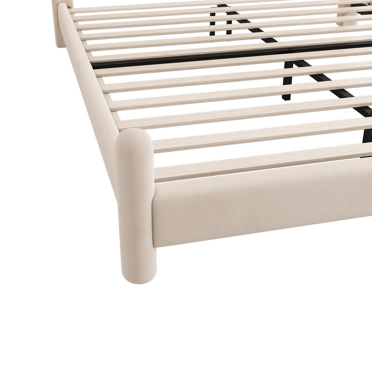 POLSTERBETT aus Samt 160x200 cm Beige mit Lattenrost, Wellen-Kopfteil und zylindrischen Beinen - Beige, Textil (160/200cm) - Modfu