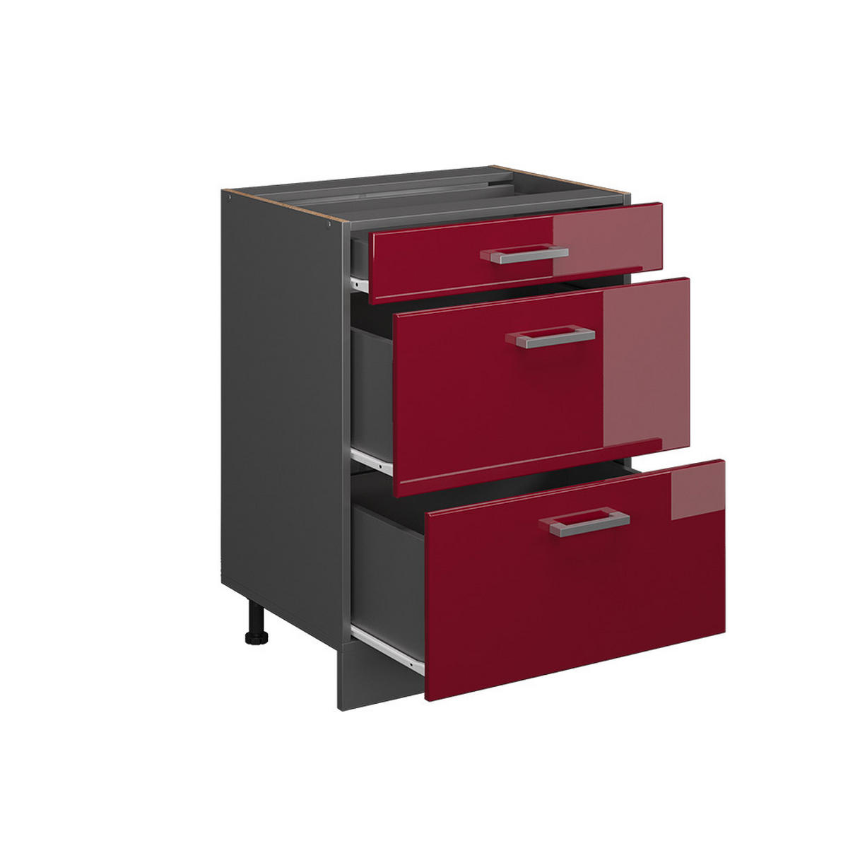 KÜCHENUNTERSCHRANK R-Line Rot Hochglanz 60 cm AP Marmor - Anthrazit/Rot, Holzwerkstoff (60/81.6/60cm) - Vicco