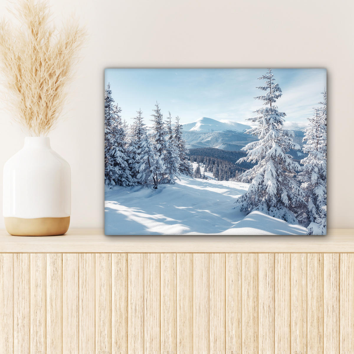 LEINWANDBILD Winterlandschaft - Natur - Berge - Bäume - Schnee Wandbild 40x30 cm - Hellblau, Textil (40/30cm) - MuchoWow