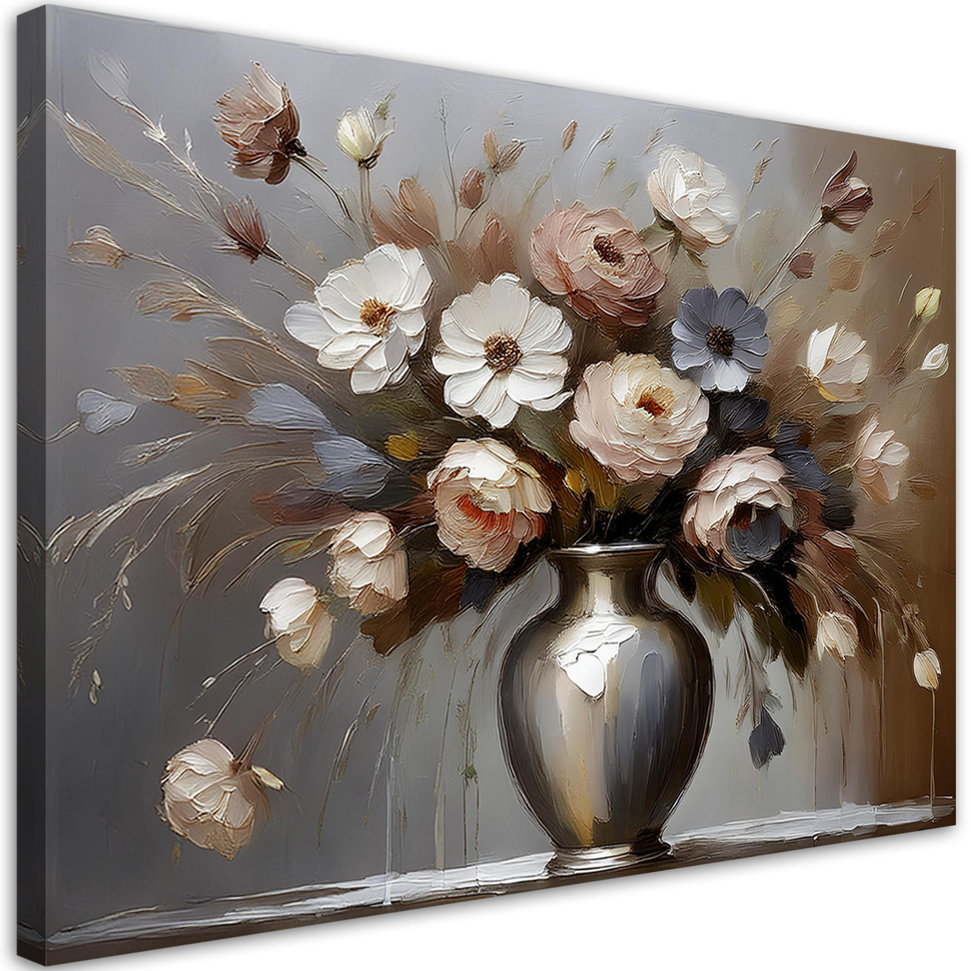 WANDBILD gemalte blumen in einer vase - Grau, Textil (60/40cm) - Feeby