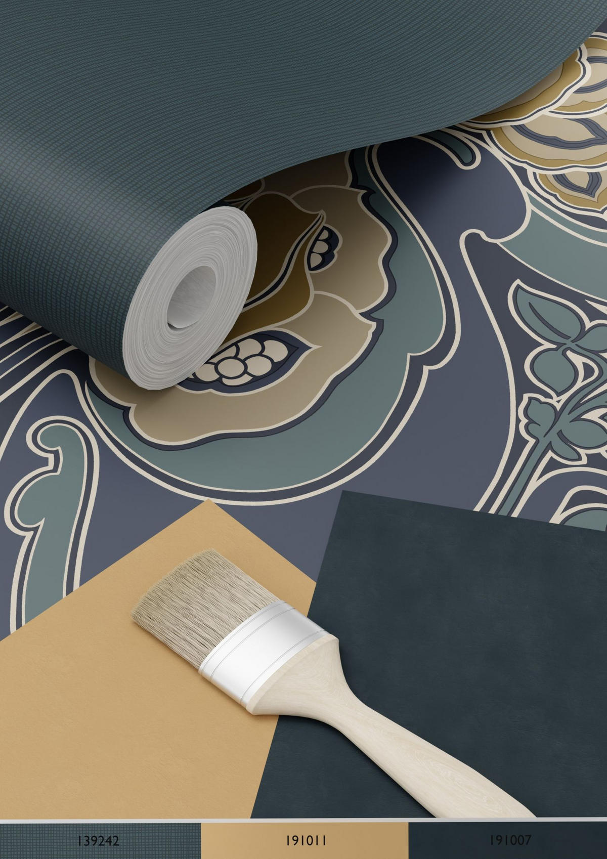 TAPETE Blumenmuster im Jugendstil 53 cm x 10.05 m - Blau, Papier (53/1000cm) - ESTAhome