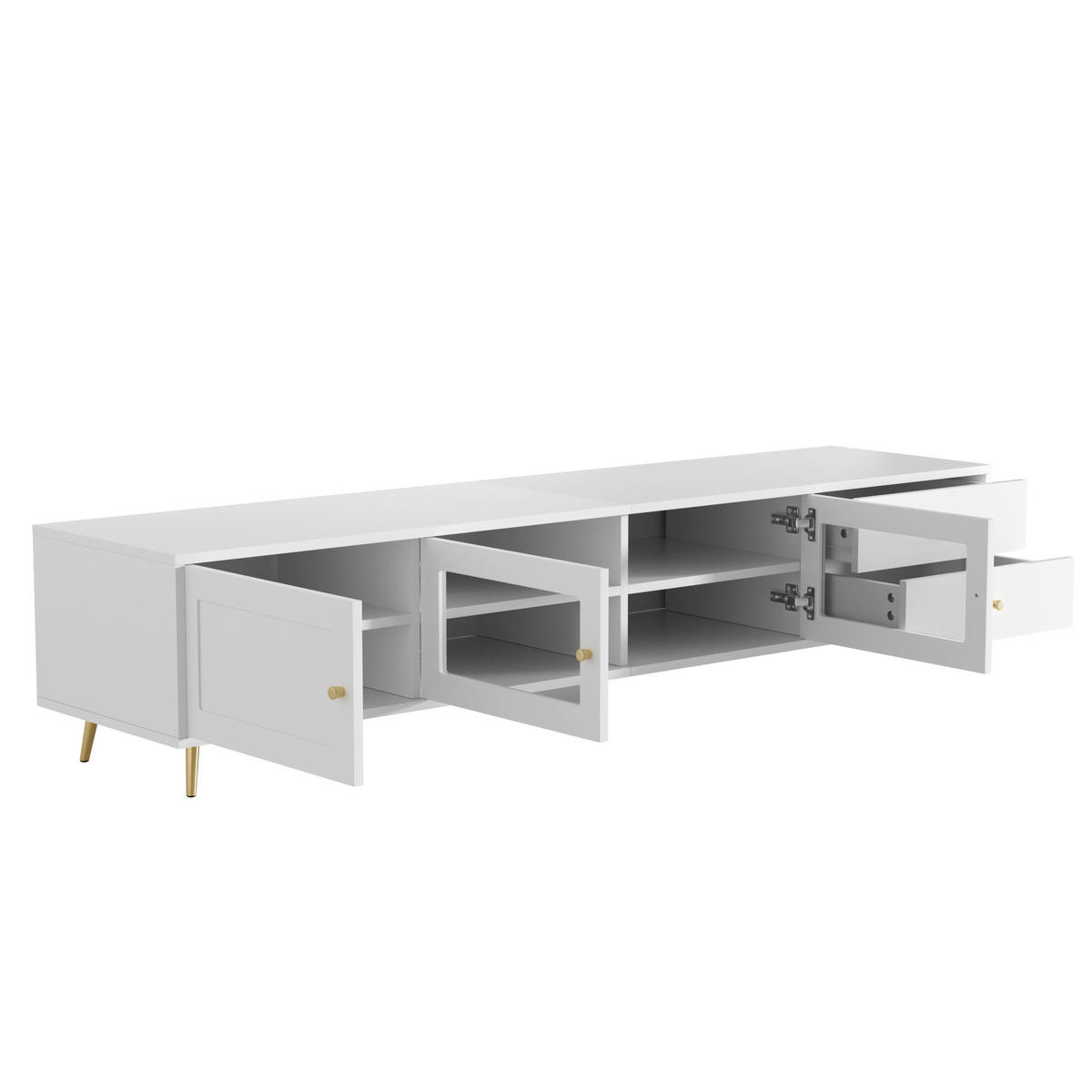 LOWBOARD DE-40476 2 Schubladen, 2 Glastüren und 1 Schranktür Weiß - Weiß, Holzwerkstoff (170/43/40cm) - ComfortXL