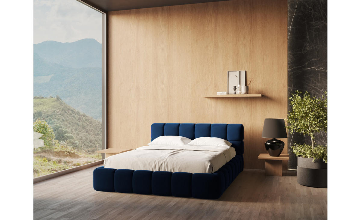 POLSTERBETT mit Bettkasten und Lattenrost 160x228 Blau - Blau/Schwarz, Kunststoff/Textil (140/200cm) - Makamii