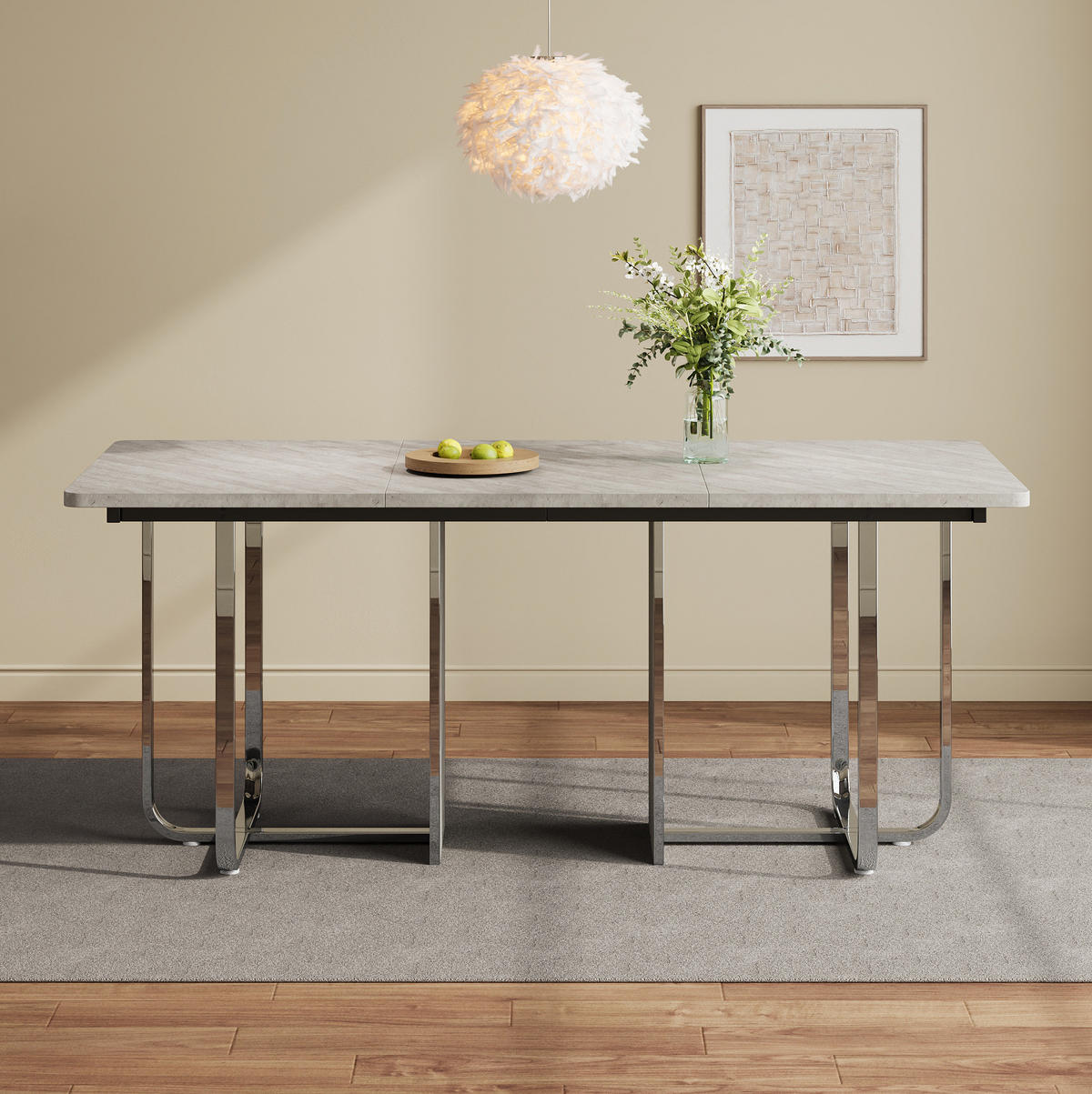 ESSTISCH 180/80/75 cm für 6-8 Personen mit MDF-Tischplatte und Metallbeinen, Grau/Silber - Grau, Holzwerkstoff (180/80/75cm) - Redom