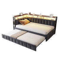 POLSTERBETT 90x200 Dunkelgrau Samt LED USB - Grau, Textil (90/200cm) - FLIEKS