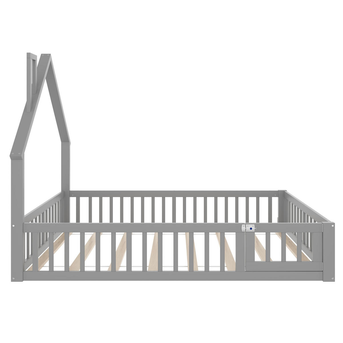 KINDERBETT 140/190 cm in Grau mit Schornsteinform und Sicherheitsgitter - Grau, Holzwerkstoff (140/190cm) - BEAOK