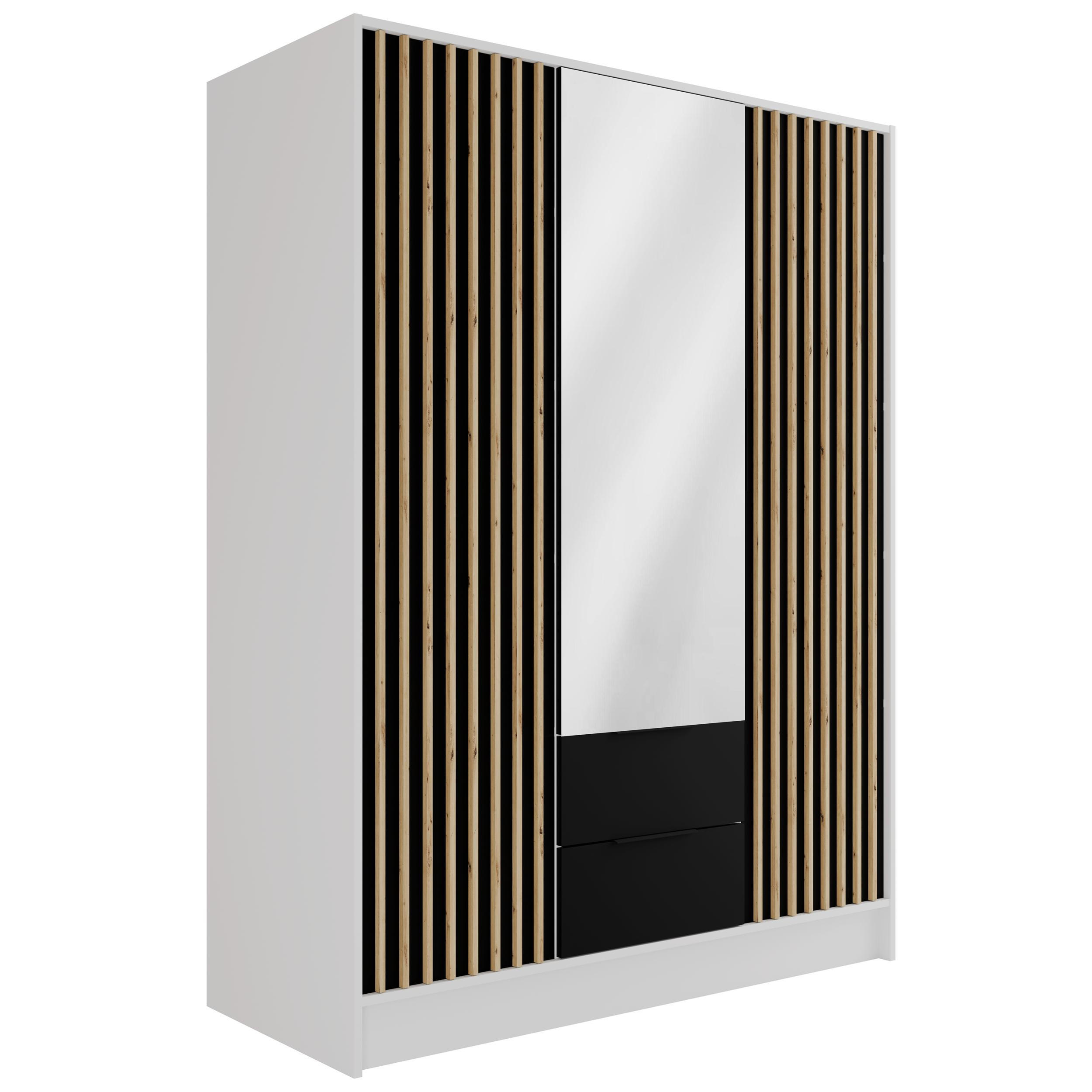 KLEIDERSCHRANK NELIA - 150 cm - Schwarz/Weiß, Holzwerkstoff (150/200/51cm) - ALTDECOR