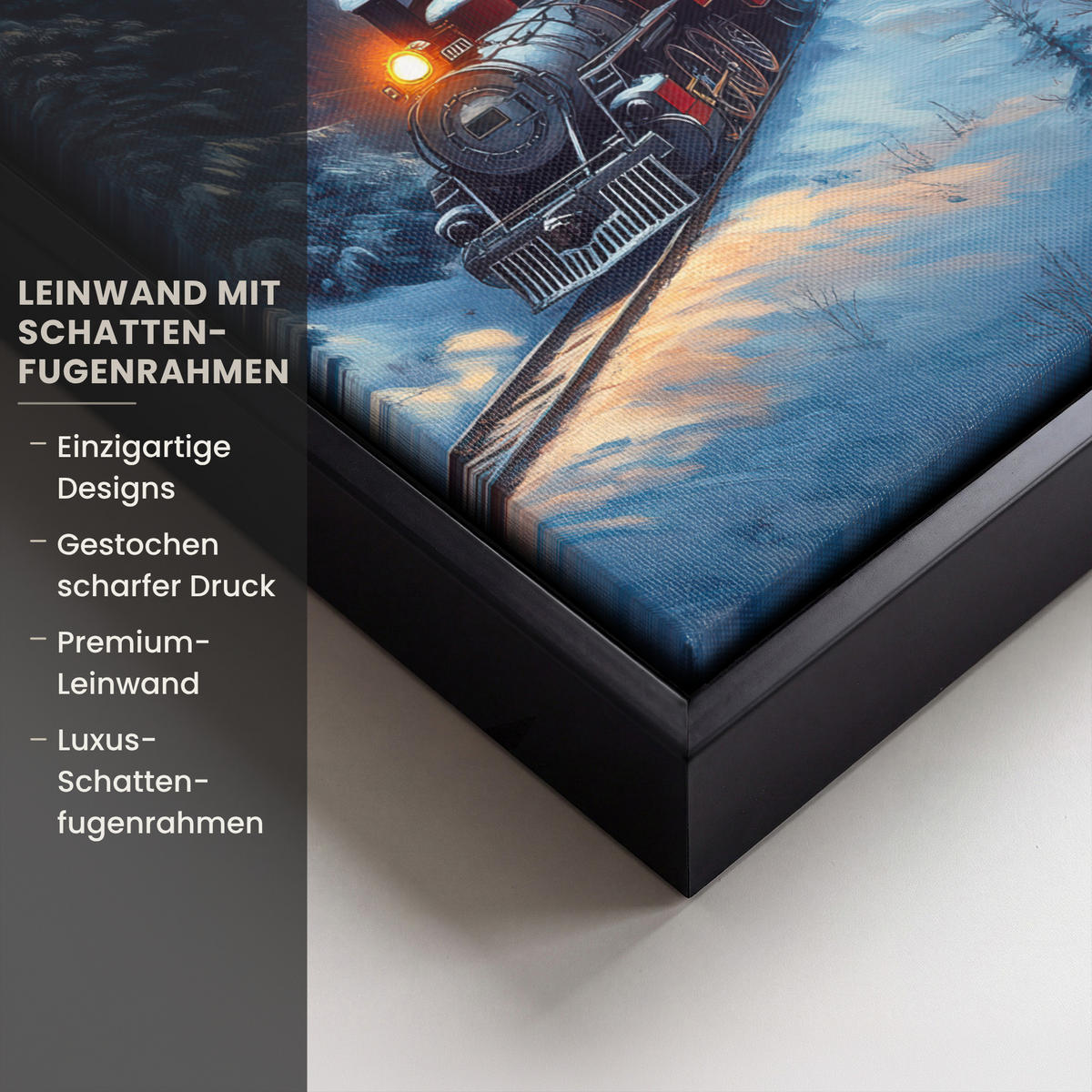 LEINWAND Bilder mit Rahmen - Zug - Weihnachten - Schnee - Weihnachtszug - 20x30 - Anthrazit, Textil (20/30cm) - MuchoWow