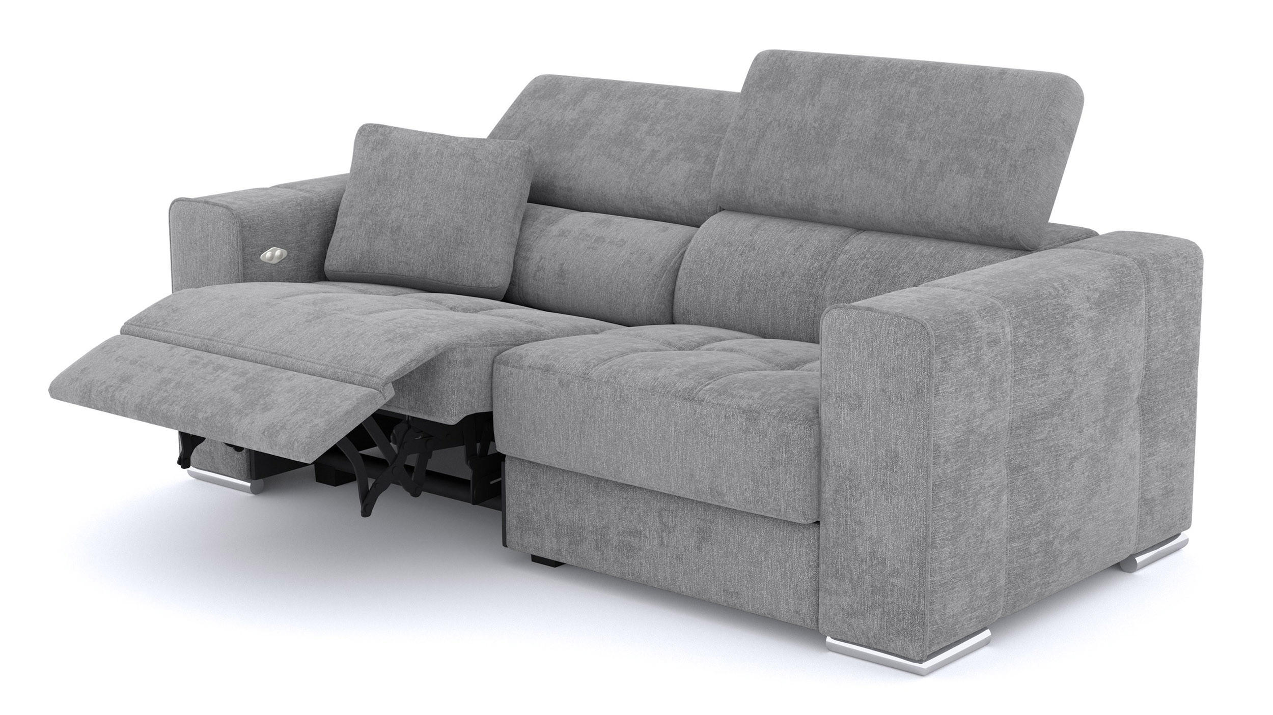 SOFA QUARTZ 3-Sitzer mit 1 Relaxfunktion, grau - Silberfarben/Grau, Holzwerkstoff/Textil (204/80/102cm) - Courtois Laville