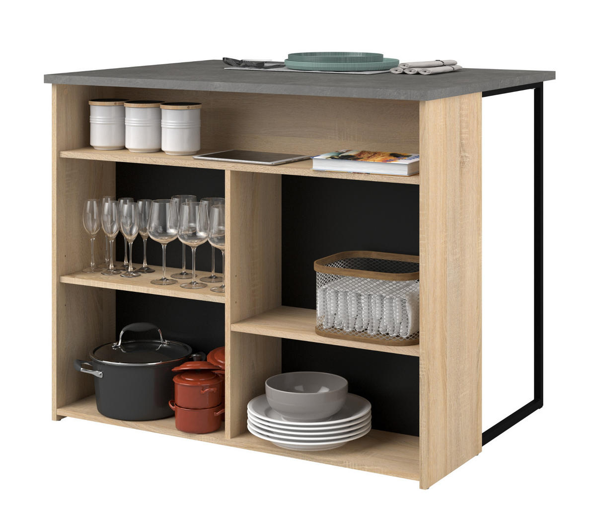 KÜCHENSCHRANK Set 2-tlg Eiche, grau mit Buffet und Kücheninsel - Eichefarben/Multicolor, Holz (209/184/184cm) - Parisot Meuble