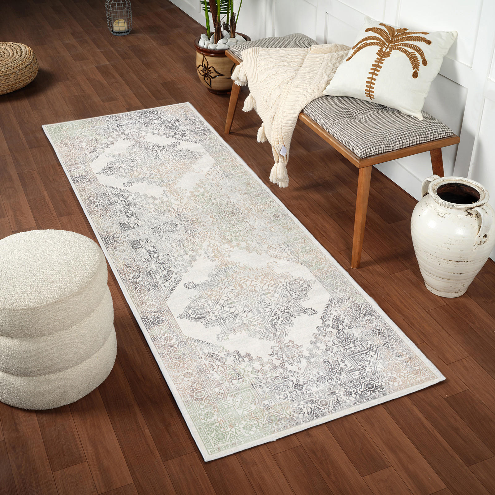 VINTAGE-TEPPICH 80/220 cm Grau - Hellgrau, Textil (80/220cm)