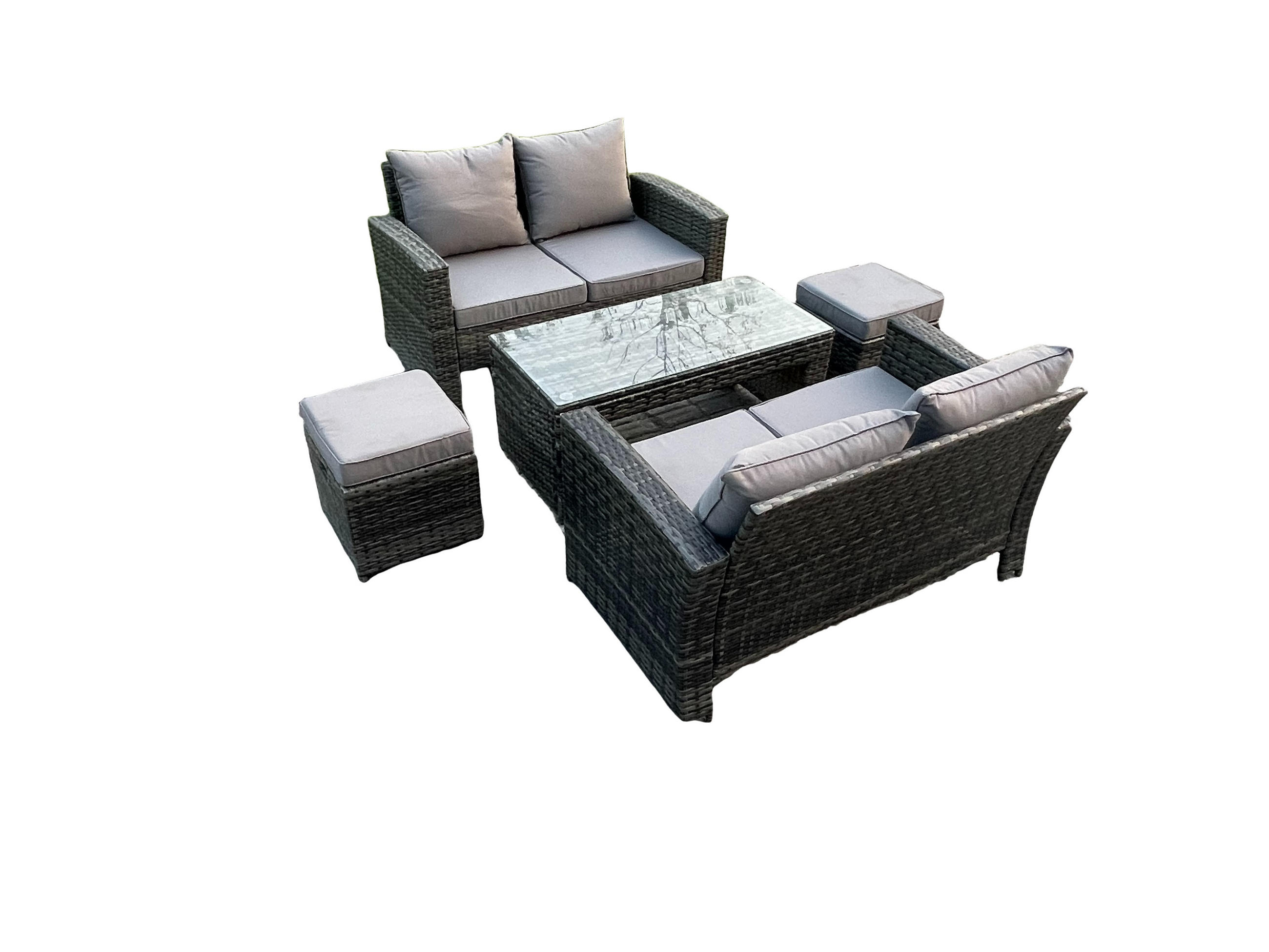 GARTENSOFA Hohe Rückenlehne Polyrattan Dunkelgrau 6-Sitzer - Dunkelgrau, Metall - Fimous