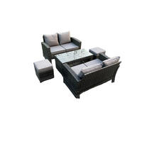 GARTENSOFA Hohe Rückenlehne Polyrattan Dunkelgrau 6-Sitzer - Dunkelgrau, Metall - Fimous