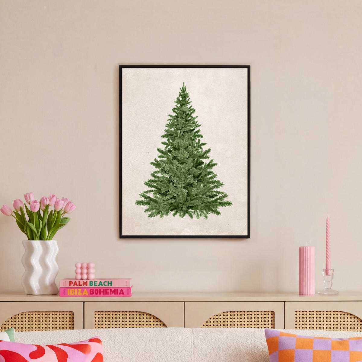 LEINWAND Bilder mit Rahmen - Weihnachtsbaum - Grün - Weihnachten - Feiertage - 50x70 - Olivgrün, Textil (50/70cm) - MuchoWow