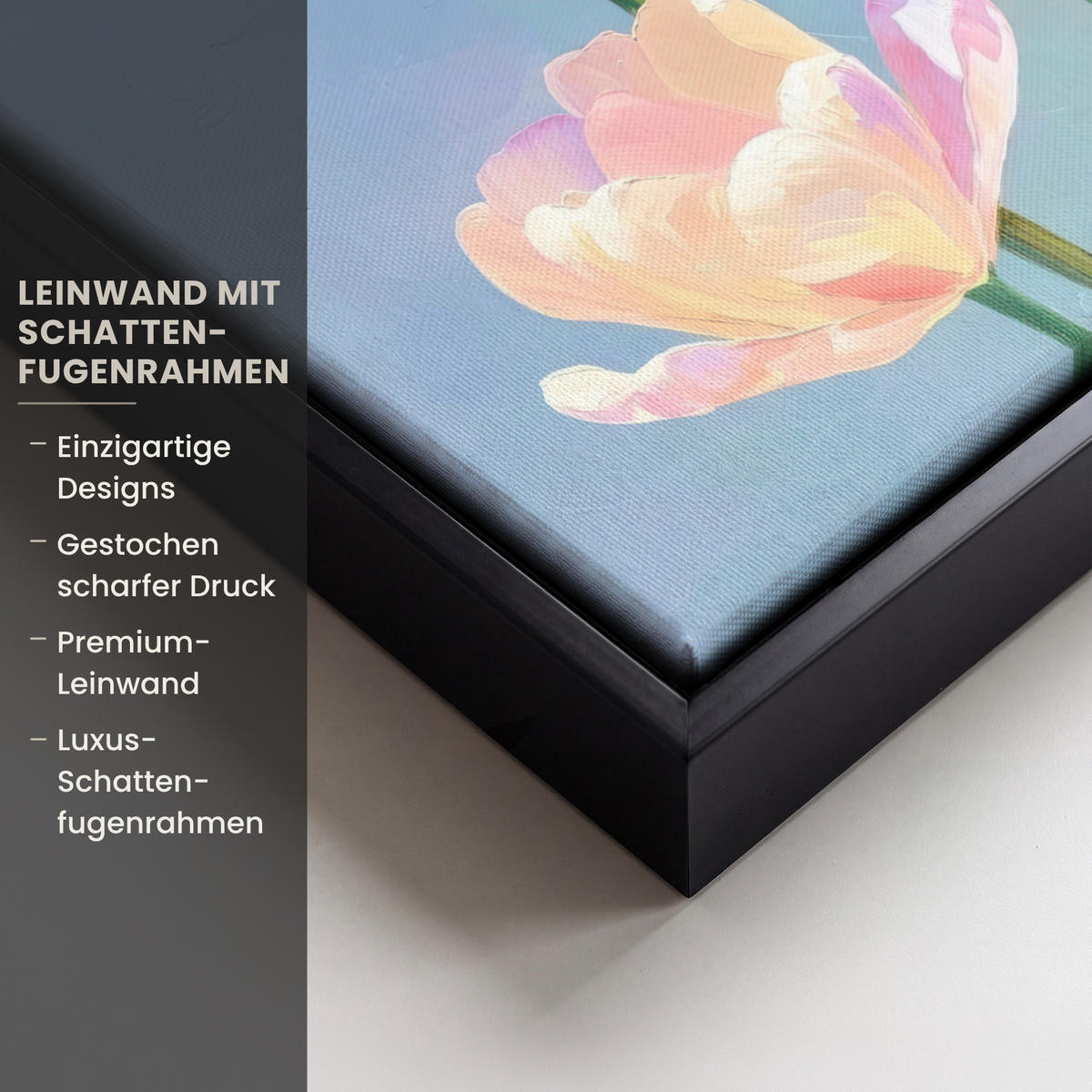 LEINWAND Bilder mit Rahmen - Tulpen - Rosa Akzente - Blau - 20x20 - Pastellblau, Textil (20/20cm) - MuchoWow